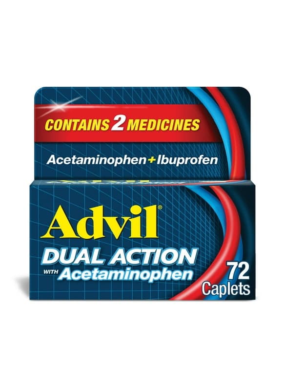 Advil Dual Action Pain Relievers Coated Caplets, 125Mg Ibuprofen and 250Mg Acetaminophen, 72 Count