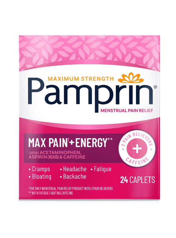 Pamprin Maximum Strength Pain + Energy Menstrual Pain Relief Caplets, 24 Ct