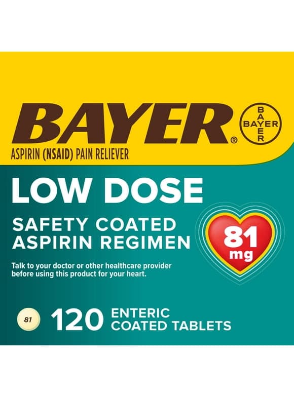 Aspirin Regimen Bayer Low Dose Pain Reliever Enteric Coated Tablets, 81mg, 120 Count