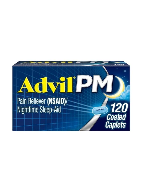 Advil PM Pain Relievers and Nighttime Sleep Aid Coated Caplet, Pain Relief, 200 Mg Ibuprofen, 120 Count