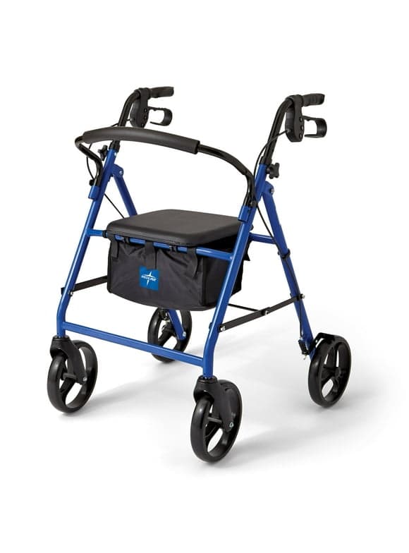 Medline Steel Rollator Walker for Adult, Blue, 350 lb. Weight Capacity, 8â€ Wheels, Foldable, Adjustable Handles