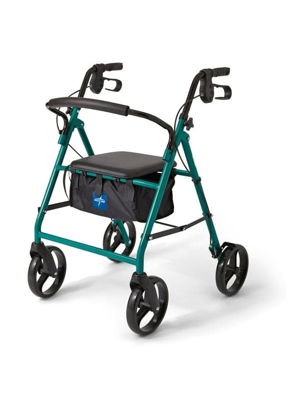 Medline Steel Rollator Walker for Adult, Green, 350 lb. Weight Capacity, 8â€ Wheels, Foldable, Adjustable Handles