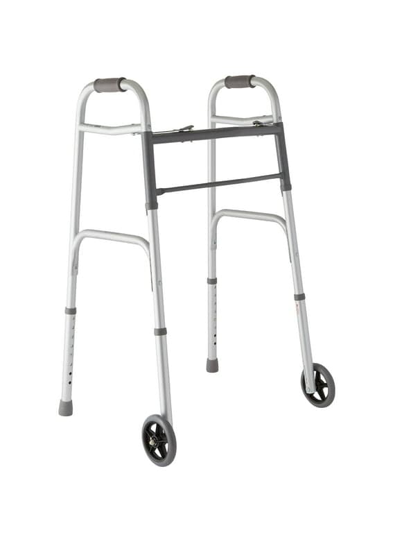 Medline Lightweight Folding Walker with 5 Wheels, Aluminum Frame Supports up to 300 lbs.