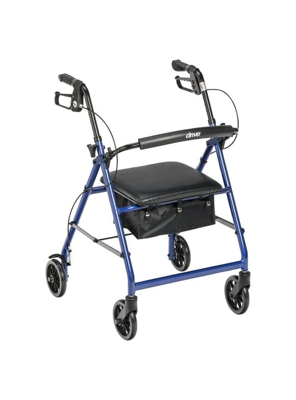 Drive Medical Rollator Rolling Walker with 6" Wheels, Fold Up Removable Back Support and Padded Seat, Blue