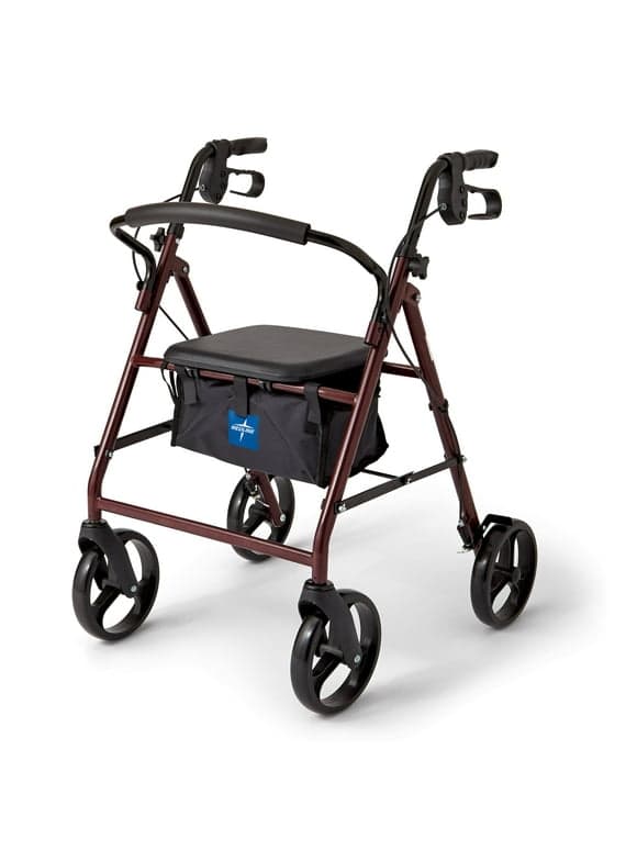 Medline Steel Rollator Walker for Adult, Burgundy, 350 lb. Weight Capacity, 8 Wheels, Foldable, Adjustable Handles