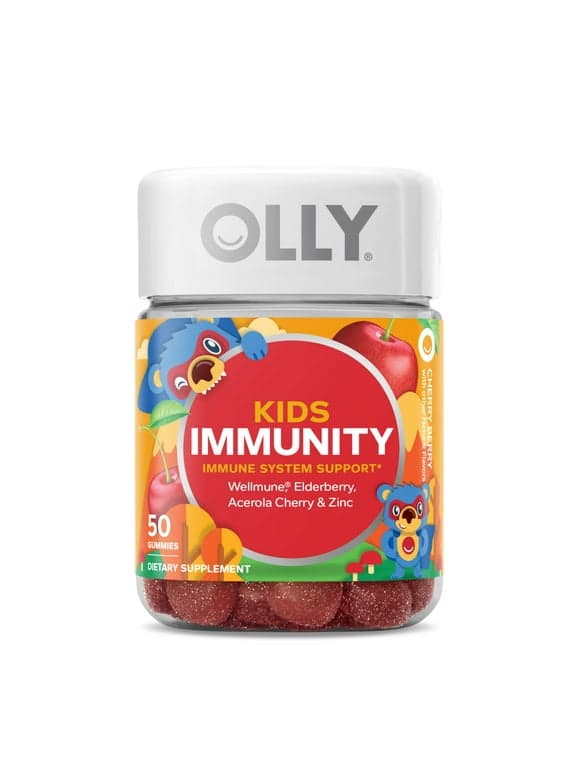 OLLY Kids Immunity Gummy Supplement with Wellmune and Elderberry, Cherry Berry, 50 Ct