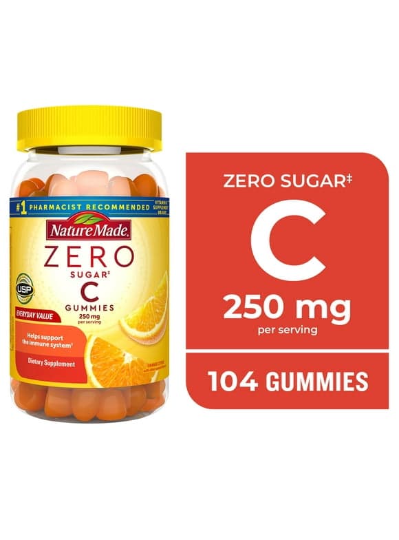 Nature Made Zero Sugar Vitamin C Gummies, Sugar Free Gummies for Immune Support, 104 Count