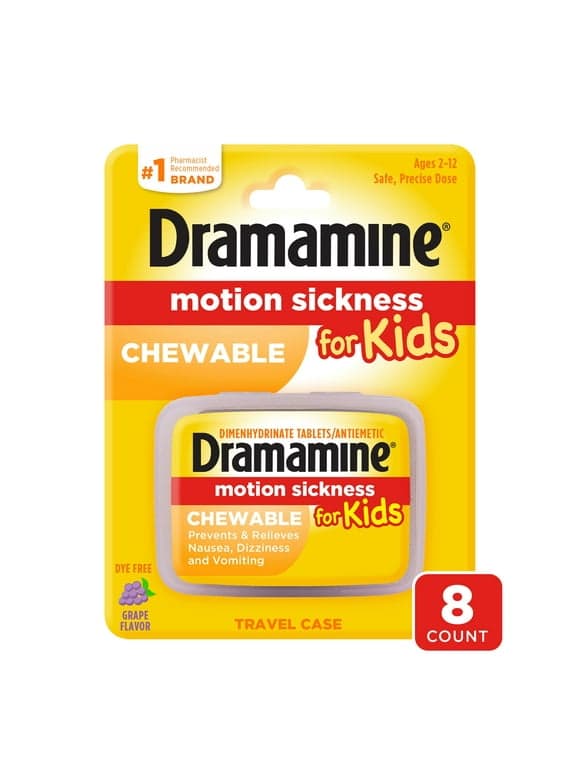 Dramamine Kids Chewable, Motion Sickness Relief, Grape Flavor, 8 Count