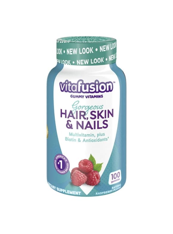 Vitafusion Gorgeous Hair, Skin & Nails Multivitamin Gummy Vitamins, plus Biotin and Antioxidant vitamins C&E, Raspberry Flavor, 100ct (33 day supply), from Vitafusion, the gummy vitamin experts.