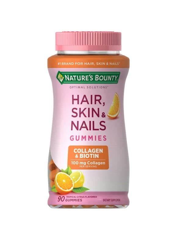 Nature's Bounty Hair Skin and Nails Vitamin with Collagen and Biotin, Women's Multivitamin, Tropical Citrus Gummies, 90 Ct