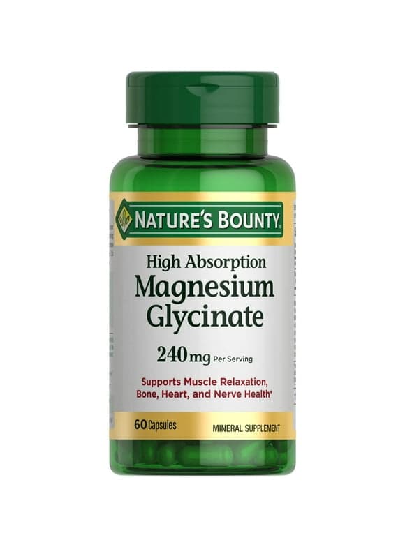 Nature's Bounty High Absorption Magnesium Glycinate, 240mg, Supports Muscle Relaxation, Bone, Heart and Nerve Health, 60 Capsules