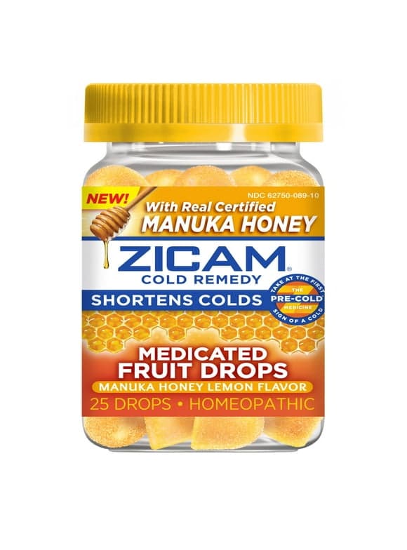 Zicam Cold Remedy Zinc Medicated Fruit Drops, Manuka Honey Lemon Flavor, 25 Count