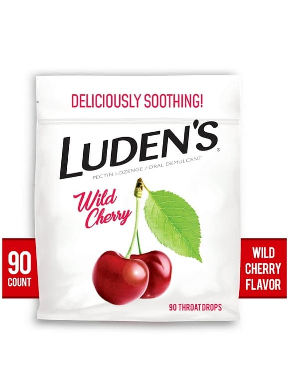 Luden's Sore Throat Drops, For Minor Sore Throat Relief, Wild Cherry, 90 Count