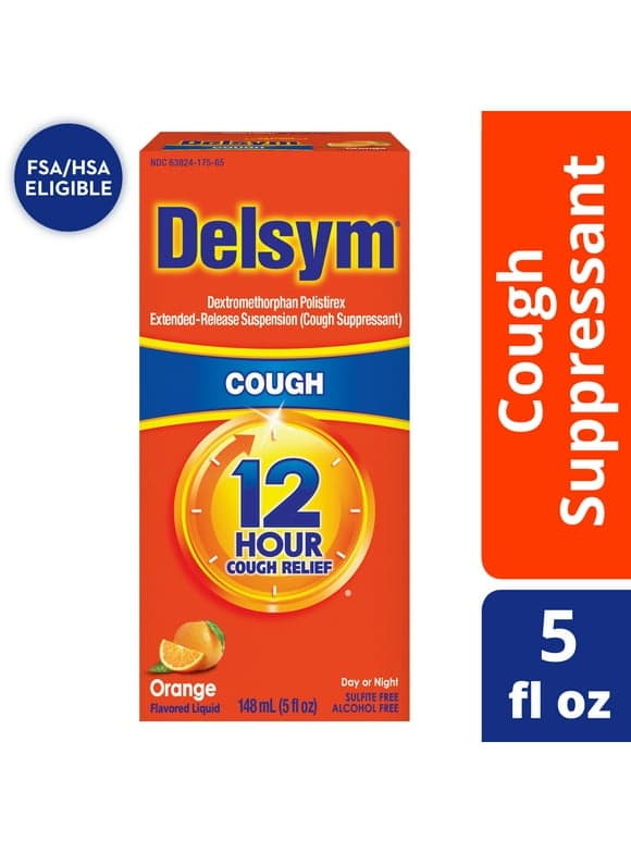 Delsym Adult 12 hour Cough Relief Medicine, Powerful Cough Relief for 12 Good Hours, Cough Suppressing Liquid, #1 Pharmacist Recommended, Orange Flavor, 5 Fl Oz