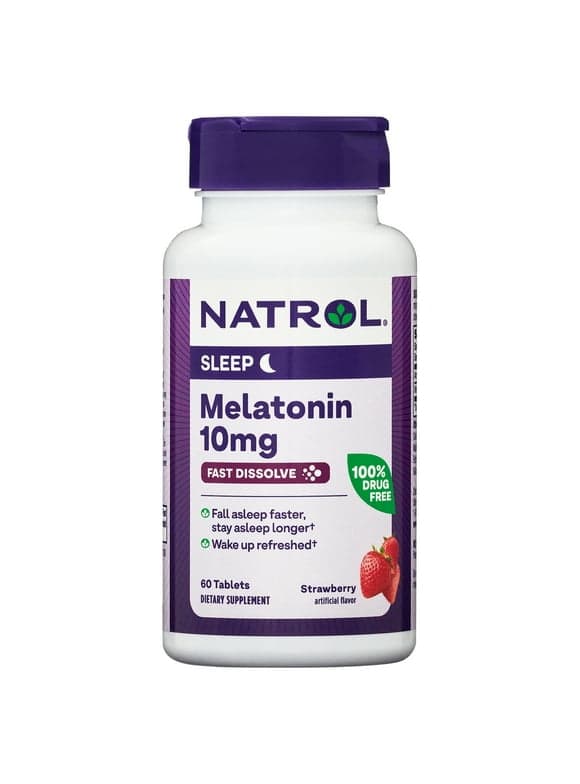 Natrol Sleep Melatonin Fast Dissolve Tablets, Nighttime Sleep Aid, Strawberry Flavor, 10mg, 60 Count