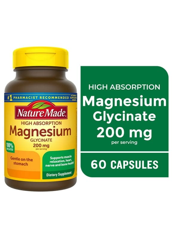 Nature Made Magnesium Glycinate 200 mg Per Serving Capsules, Dietary Supplement, 60 Count