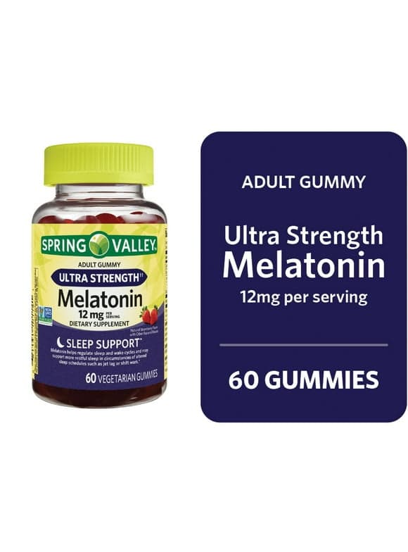 Spring Valley Ultra Strength Melatonin Sleep Support Dietary Supplement Vegetarian Gummies, 12 mg, 60 Count