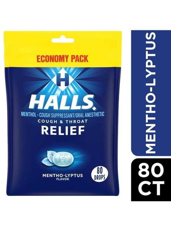 HALLS Relief Mentho-Lyptus Cough Drops, Economy Pack, 80 Drops