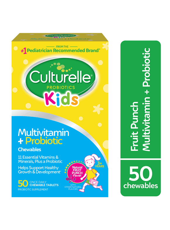 Culturelle Kids Multivitamin + Probiotic For Kids 3+, Promotes Digestive + Oral Health and Immune Support, 50 Count